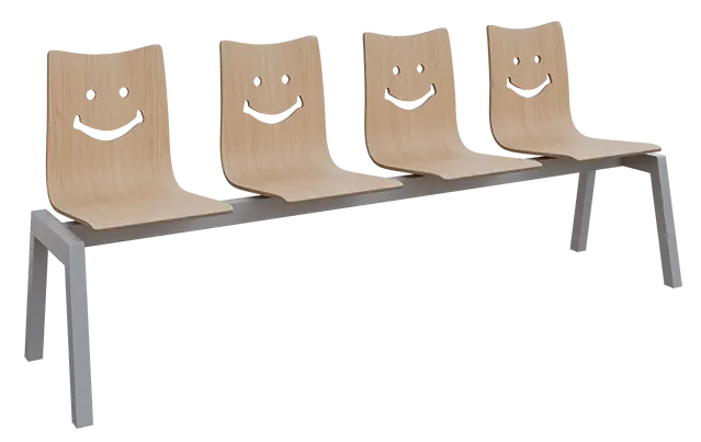 SMILE 4, dřevěná lavice do čekárny, 4-sedák, dub bělený, kostra stříbrná